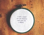 wish i could see you tomorrow / forest green wall hanging hoop / cursive type / rugglesmade