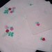 Antique 1940's Blush Pink Linen Strawberry Hearts Cocktail Table Cloth and 6 Matching Napkins - Never Used