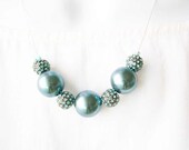 Chunky Pearl Necklace - Rhinestone Bridal Jewelry, Blue Pearls, Sparkle, Statement, Wedding, Maid of Honor, Vintage Inspired