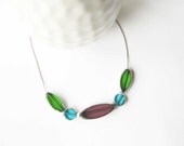 Women's Jewelry - Czech Glass Necklace, Modern Beaded Jewellery, Contemporary, Plum, Purple, Green, Blue, Aqua