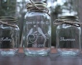 3 piece Personalized Mason Jar Sand Ceremony set, Wedding Ceremony, Love is in the Air, 2 pouring vases