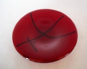 CLEARANCE SALE DISH - Ruby Red Zen Small Round Fused Glass Dish, Soap Dish, Ring Dish