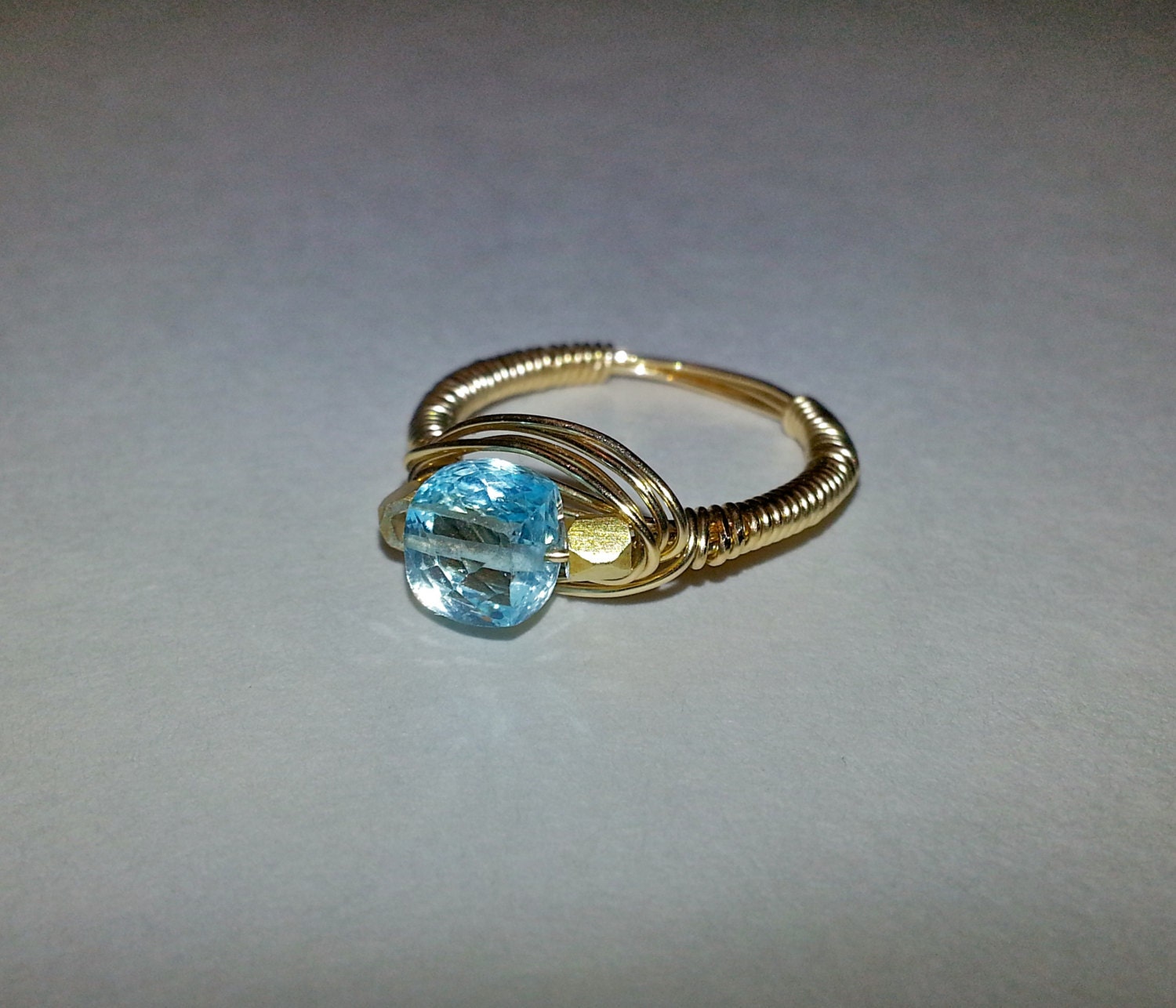 Blue Topaz Vermeil and 14 Karat Gold Fill Ring- Size 5