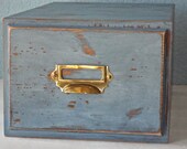 Distressed Blue Wood Filing Cabinet/Card Catalog