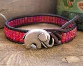 Raspberry elephant friendship bracelet, Lucky Girl leather bracelet, wrap bracelet, Boho chic Bohemian jewelry, lucky charm, boho