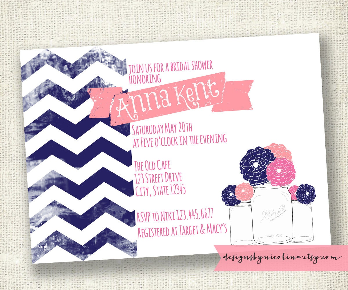 Shabby Chic Mason Jar Bridal or Baby Shower You Pick the Colors PRINTABLE Invitations