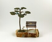 Iron and Marble Sculpture of Park Bench and Tree in the Style of Curtis Jere