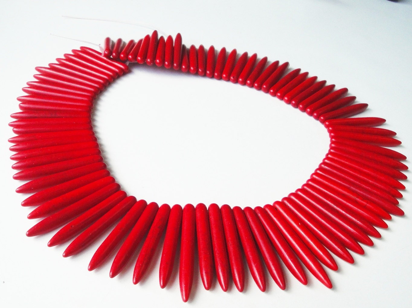 Red Spikes Sticks Needles Magnesite Gemstone Turquoise Beads, Ethnic, Tribal, Fang shape