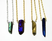 Titanium Crystal Quartz Spikes Edgy Necklace,Purple, Blue, Gold Mystic Spikes Quartz Necklace