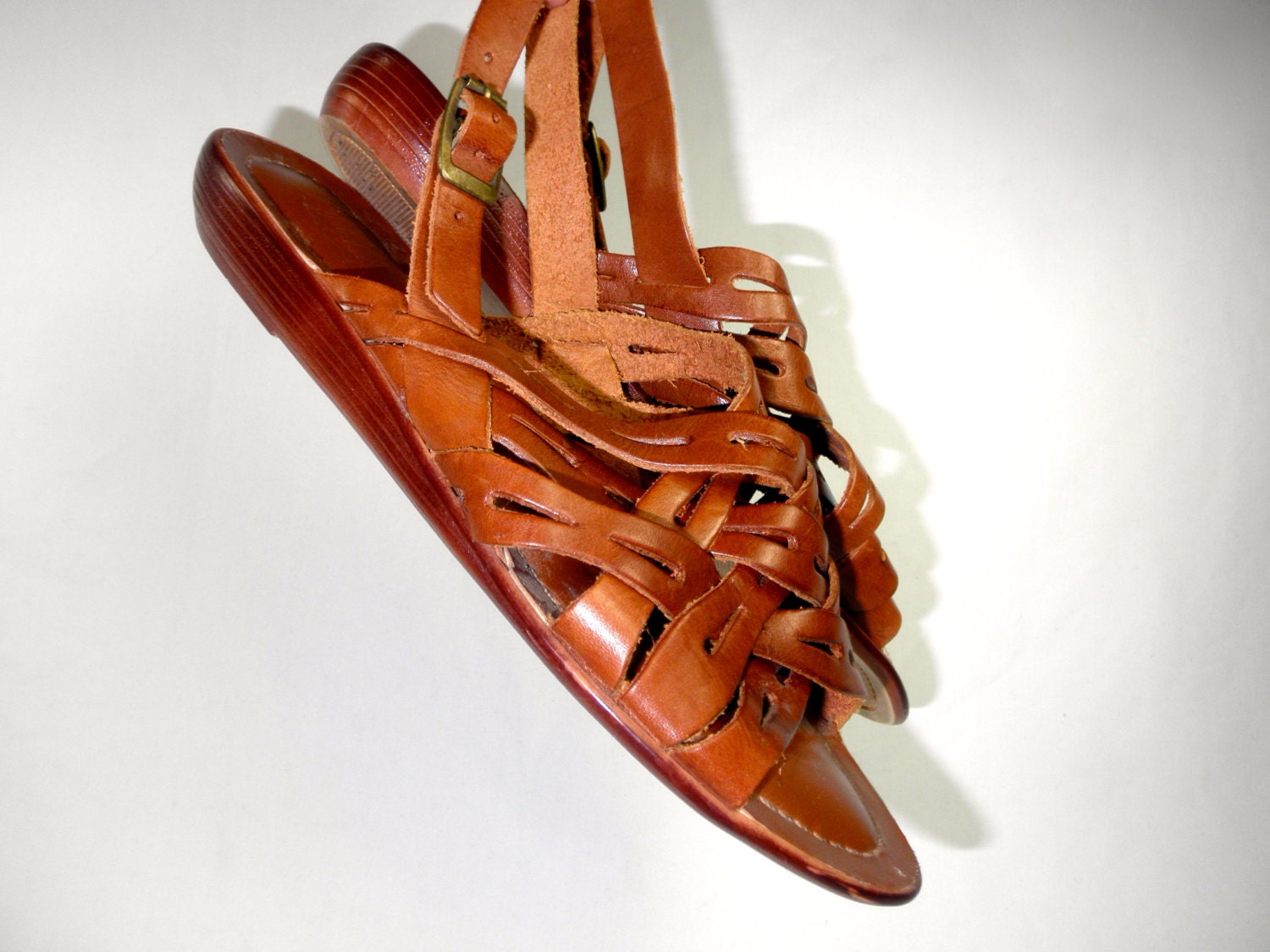 1980's Leather Sandals // Coasters Leather Woven Shoes // Genuine Leather Sandals // Boho Flats // Size 8 1/2