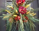 Fall Wall Pocket, Hydrangea Floral Arrangement, Grassy Wall Floral Arrangement, Summer Wreath