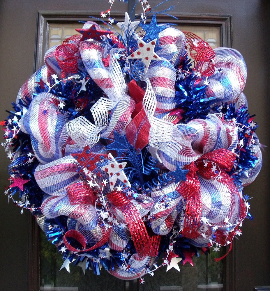 XL Patriotic Wreath, 4th of July Wreath, Memorial Day Wreath, Patriotic Decorations, Deco Mesh Wreath