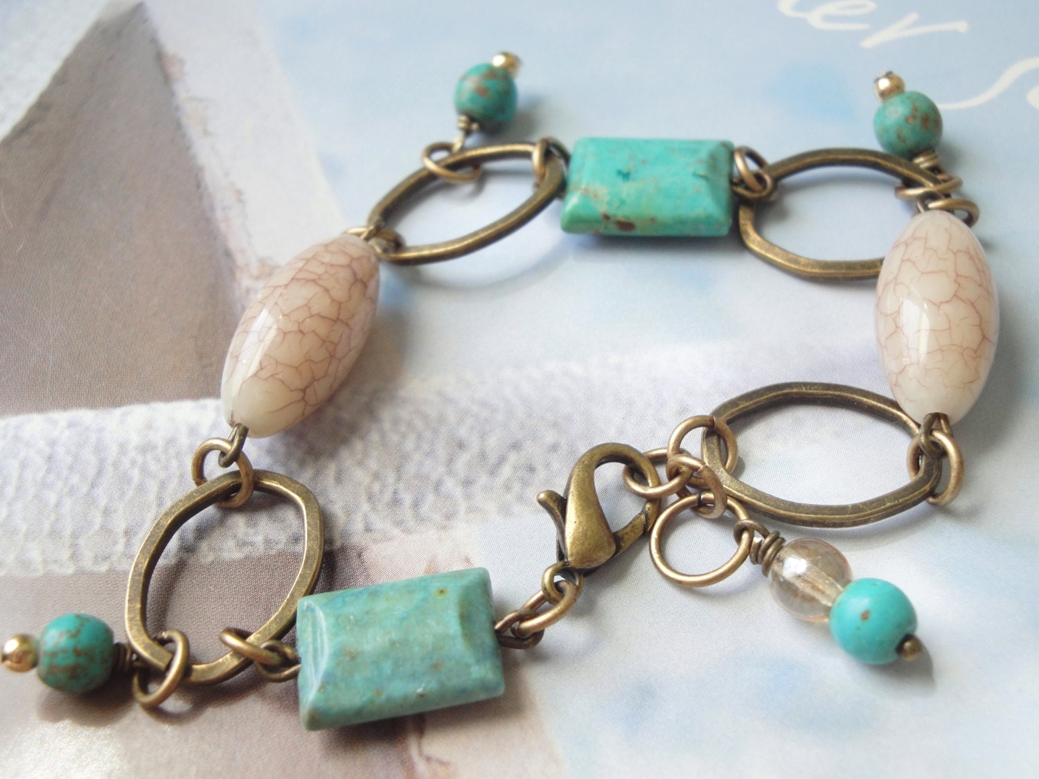 St. Tropez  Gemstone Beads Brass Boho Chic Bracelet
