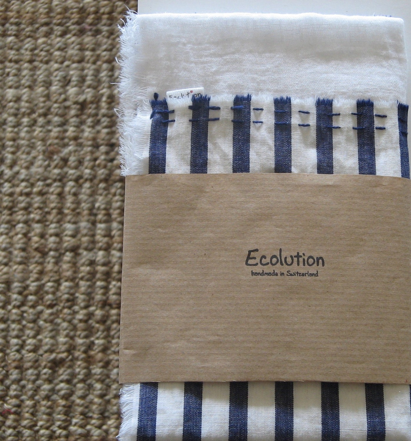Indigo blue white striped summer Scarf. Handwoven.Unique.Vintage Kimono cotton - organic Cotton gauze. Nautical Minimalist