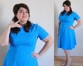 Plus Size Vintage Dress 1960s Lady Carol Blue Day Dress // Textured Treasure Summer Fashion // Size 14/16