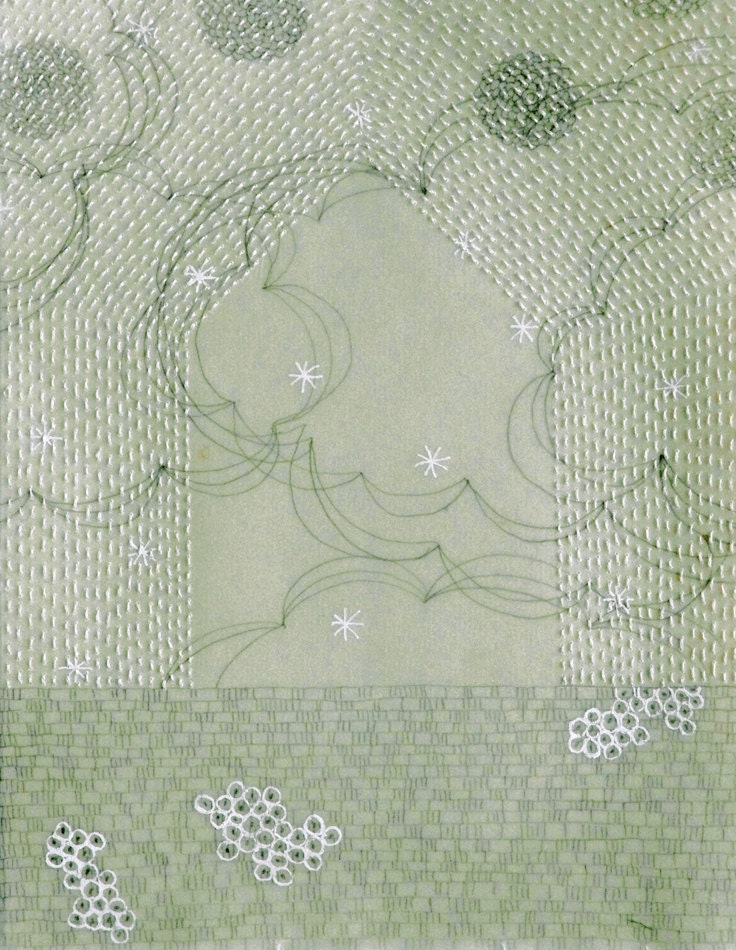 The Celadon Drawings no. 3 / drawing and embroidery on Japanese paper