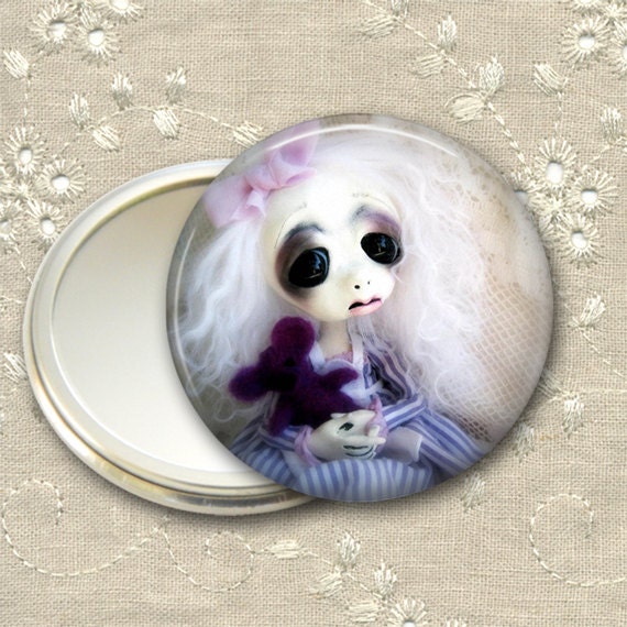 gothic doll pocket mirror, 3.5 inch compact mirror, original art  hand mirror, mirror for purse, bridesmaid gift MIR-524