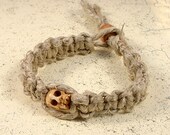 Surfer Phatty Thick Hemp Bracelet Or Anklet With Bone Skull Beads
