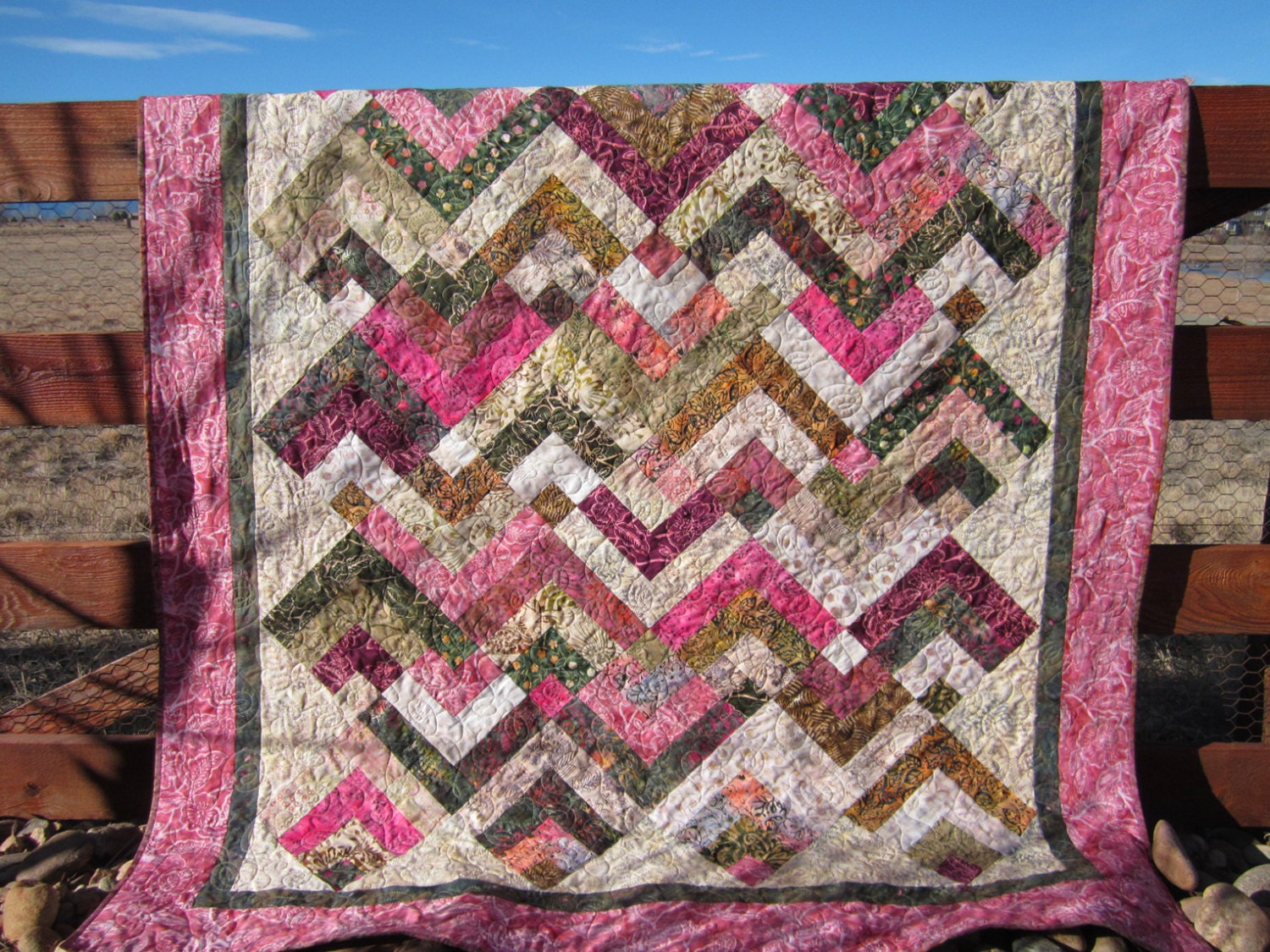 Batik Quilt Pink Lap Quilt, Handmade Quilts