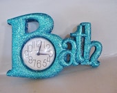 Vintage Bath Clock-Upcycled with Blue Glitter