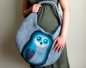 Owl Bag. Wet Felted Bag. Large Handmade Felt Tote.