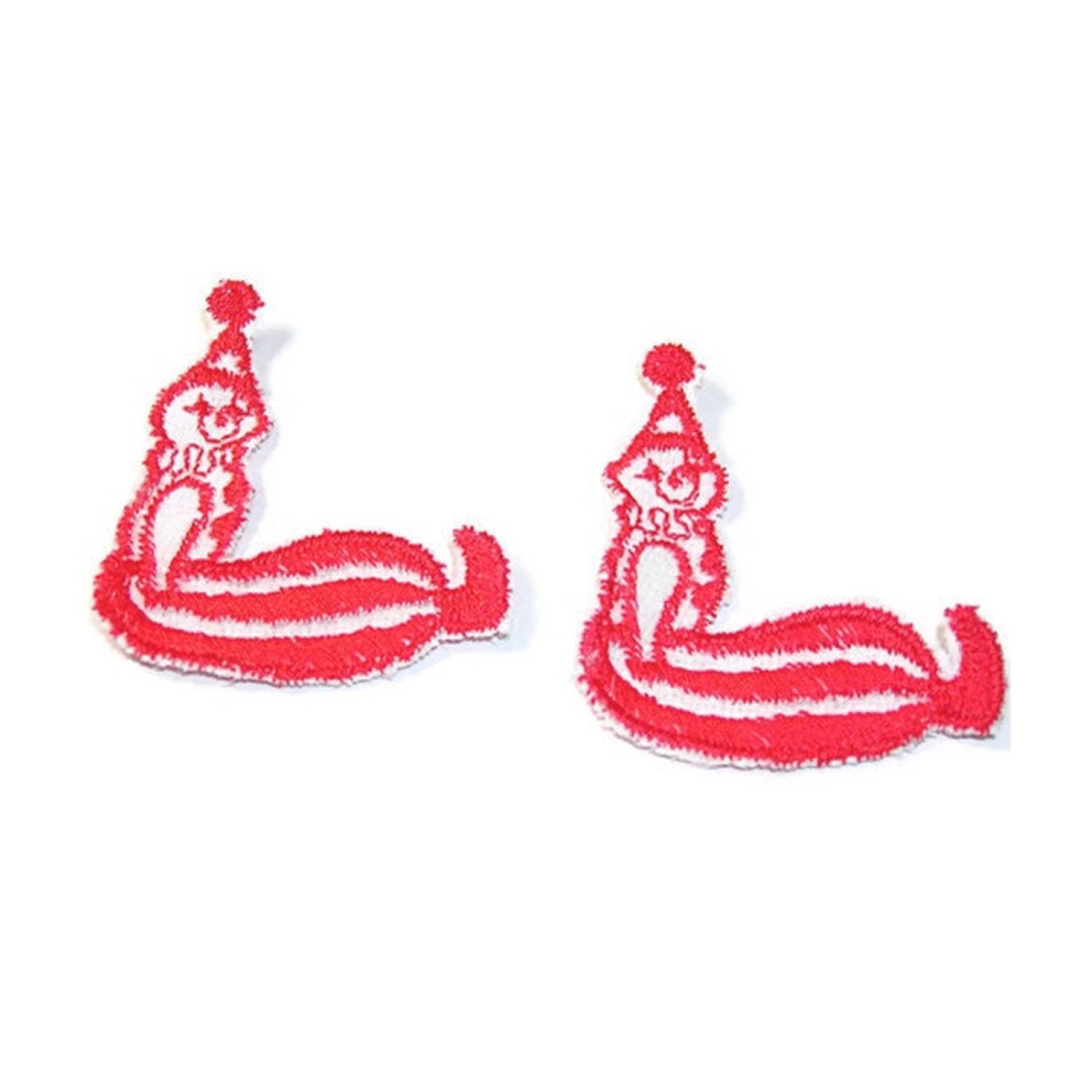 Clown Appliques, Red and White, Circus Clown, Carnival Clown, Embroidered Applique, Red, White, Patch, Lot of 12, Sitting Clown, Sew On