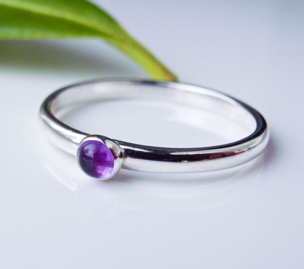 Amethyst Stacking Ring - Sterling Silver - Custom made in your size