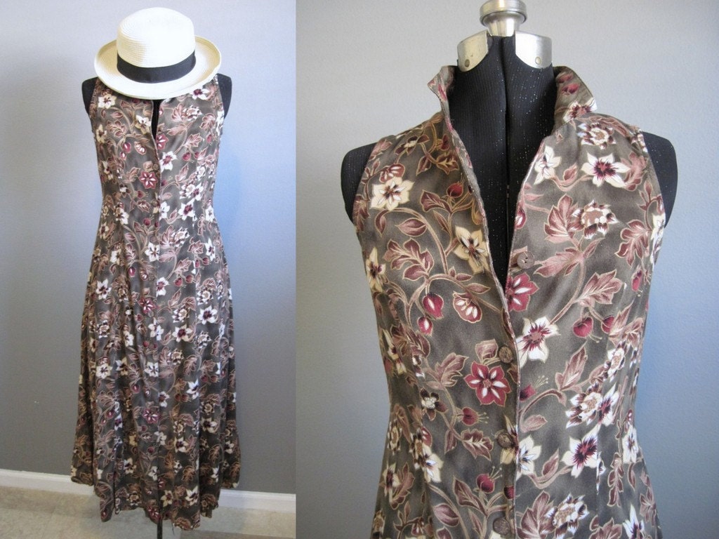Grunge Floral Dress Vintage Maxi 1990s Prairie Small