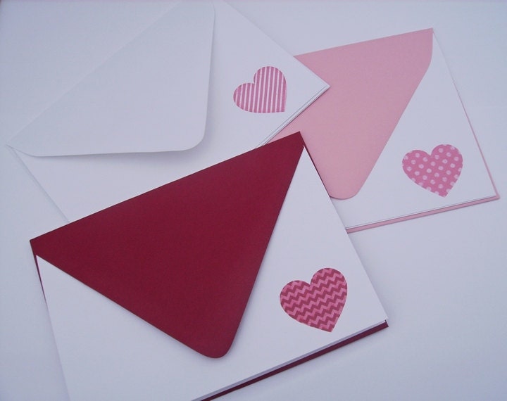 Heart Stationery - Love Notes Valentines, I Love You, Distressed Chic Hearts, Red Pink White Note Cards