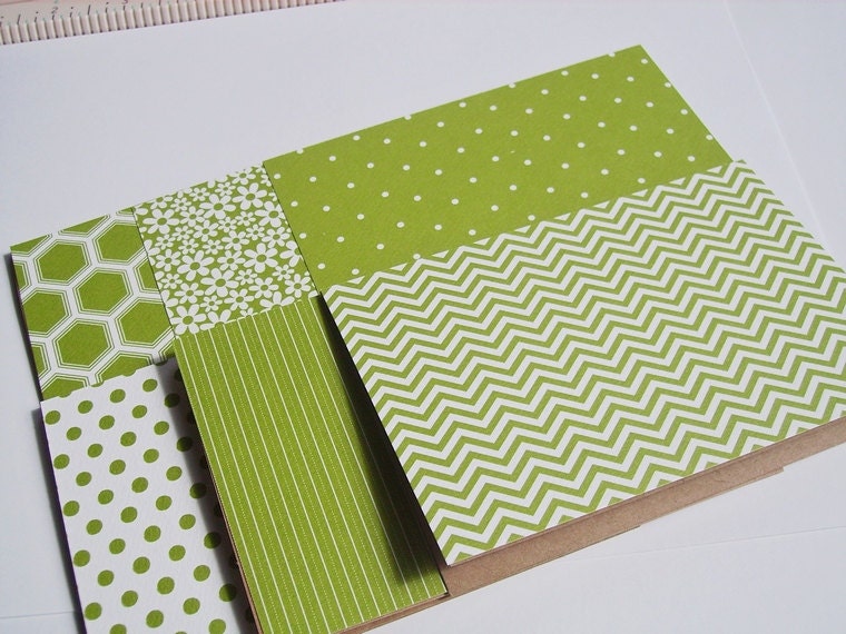 Kiwi Green Note Cards - Modern Patterns Stationery Set Thank You Notes, Chevron Stripes Dots Flower Card Set, Kiwi Green Lime Note Cards