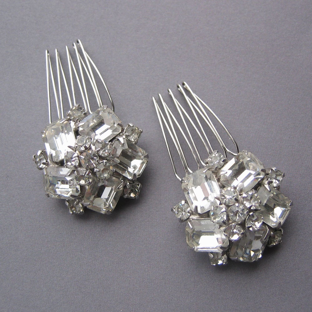 Rhinestone Hair Combs - Hollywood Glam - Repurposed Vintage