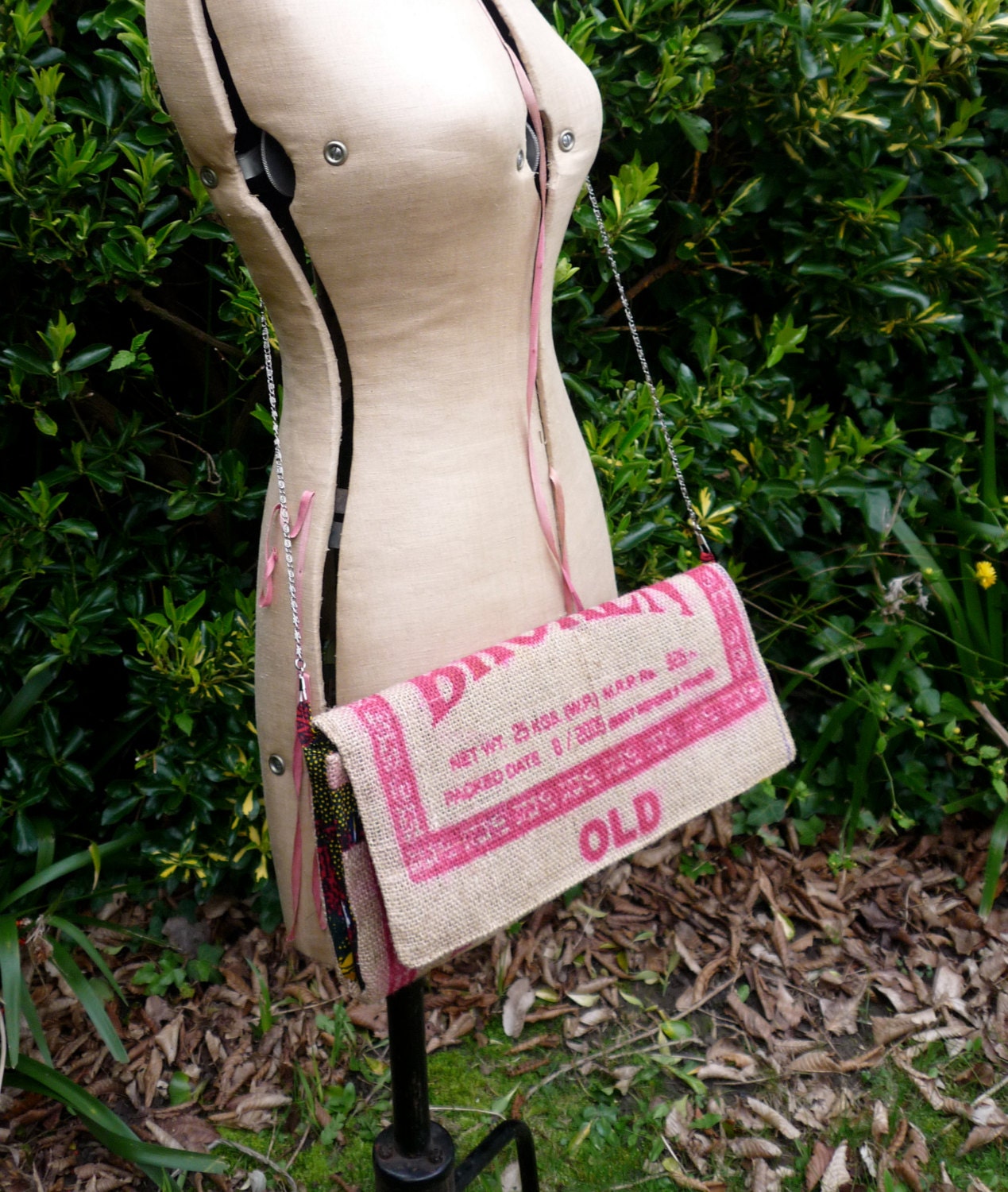 Upcycled Basmati Rice Clutch bag with detachable chain strap