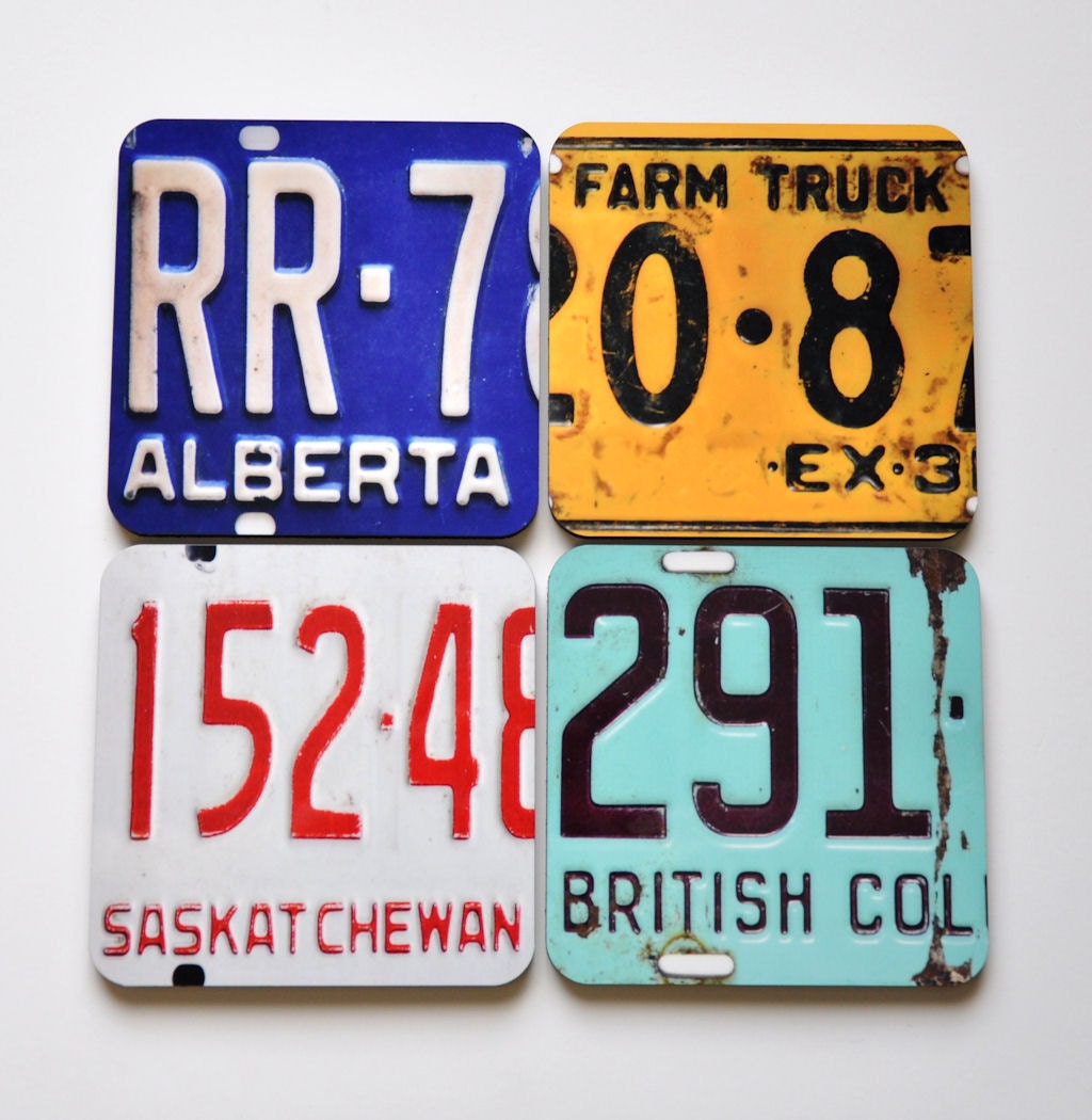 Antique license plate wood cork coasters