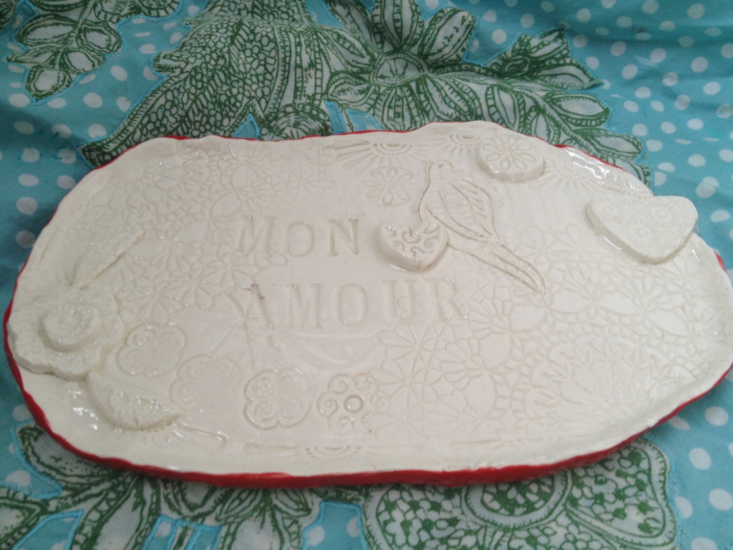 Mon Amour- ceramic folk art small platter