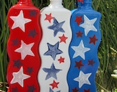 PATRIOTIC, 4th of JULY Red, White, and Blue Painted Bottle's, with Star's, Vase or Decoration by ValsUnique