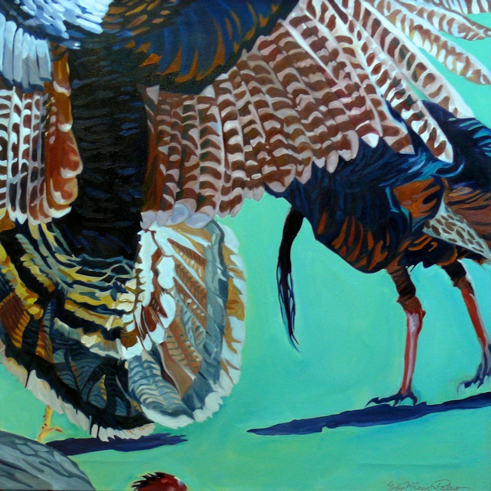 Wild Turkey Brawl Original Oil Painting