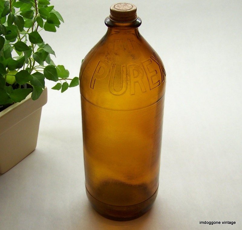 Reserved Vintage Amber Purex Bleach Bottle with Lid by imdoggone