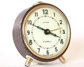 Brown alarm clock from Russia, vintage mechanical alarm clock Vitjaz, brown color