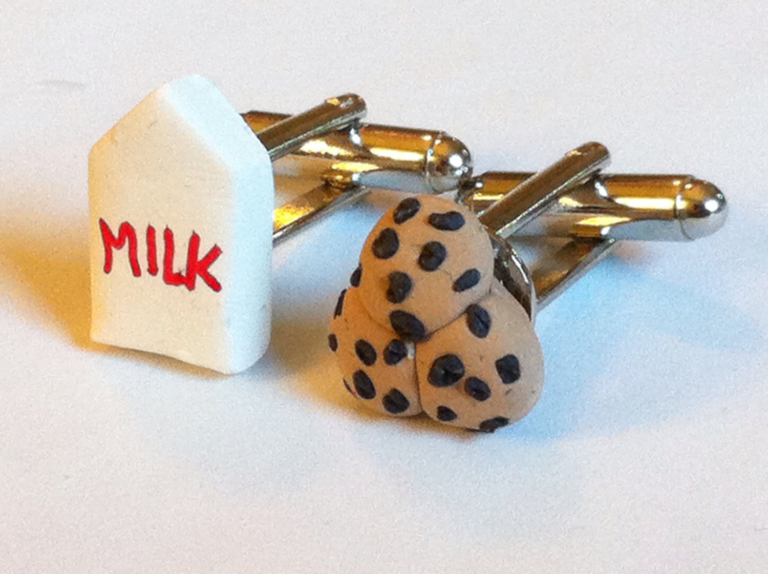 Milk and Cookies Cufflinks - Polymer Clay Food - Handmade - Accessories - Unique - Gifts Under 15, 20, 25, 50
