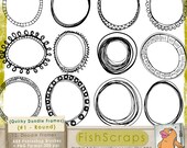 Doodle Frames - Label Clip Art  - (Round 1) - Circle Borders - Photoshop Brushes - Digital Stamps - Circle Collage Frame - instant Download