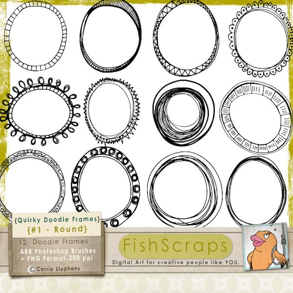 Quirky Doodle Frames - Round - Oval Label Clip Art - Circle Borders - Brushes & PNG Digital Stamps - Collage Frame - Design Resource Il_570xn