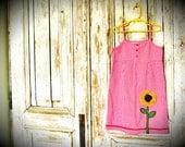 Little Girl Pink Checkered Sundress with Sunflower Applique / Upcycled Clothing / Kids Girls Clothing / Childrens / Girls Size 6/7