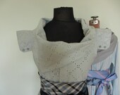 Upcycled Clothing / Grey Eyelet Cowl Neck Boyfriend Tunic with Neckties Belt / Women Tops Tunic / reconstructed mens shirt