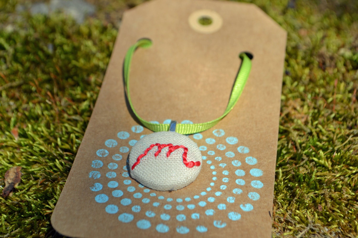 Hand Embroidered Initial Pendant Monogram Jewelry Fabric Button Cover Pendants
