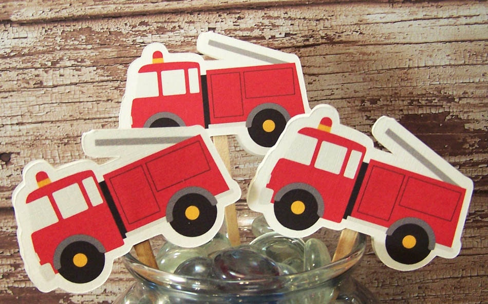 SET of 12 FIRE TRUCK Cupcake Toppers : Firefighter Il_170x135