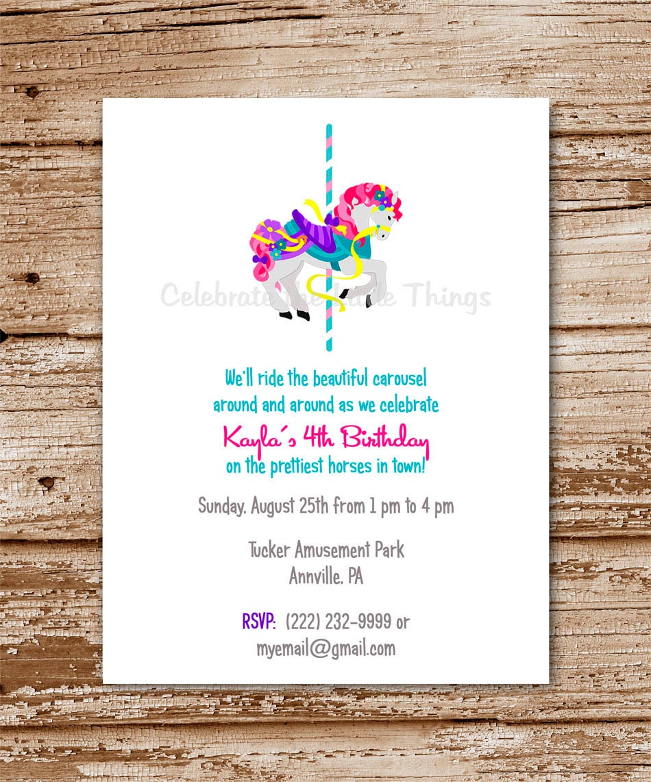 SET of 12 CAROUSEL Horse Invitations : Merry-Go-Round, Color Choices Il_570xn