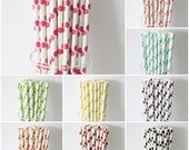 50 Polka Dot PAPER STRAWS - 9 colors to choose from - DIY printable flag - vintage retro wedding bridal shower baby shower birthday party