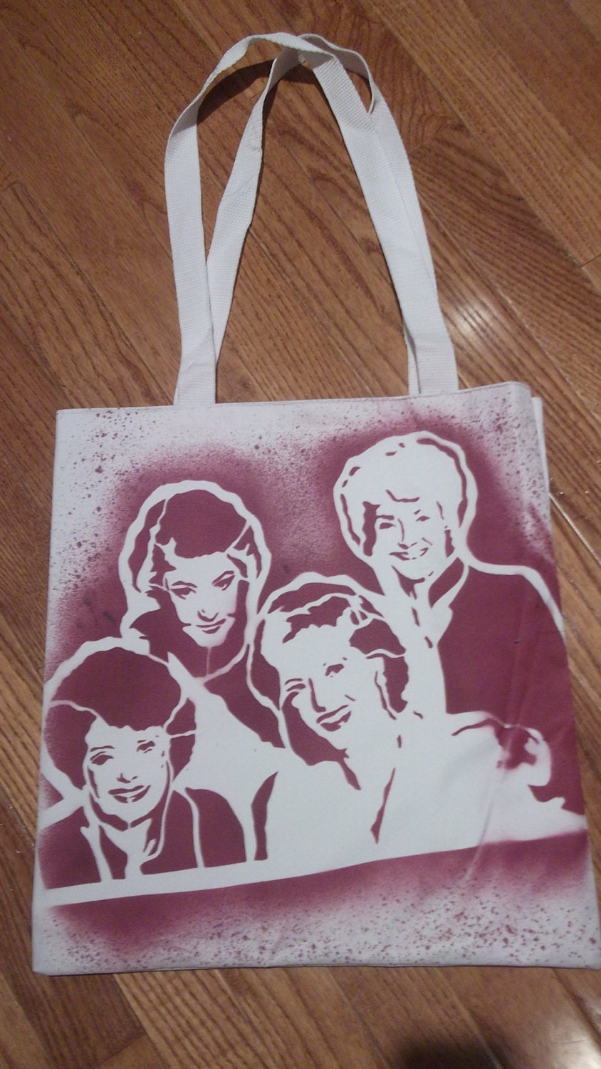 The Golden Girls tote bag stencil and spray paint art by Rainbow Alternative on Etsy