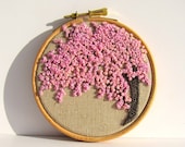Hand Embroidery Hoop Art . 4 x 4 Inch. Pretty In Pink. Sweet Blossom Tree. Ready For Display by mirrymirry