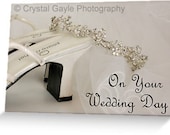 Wedding Greeting Note Card Fine Art Photograph Veil Sandles Headpiece Tiara White Rhinestones